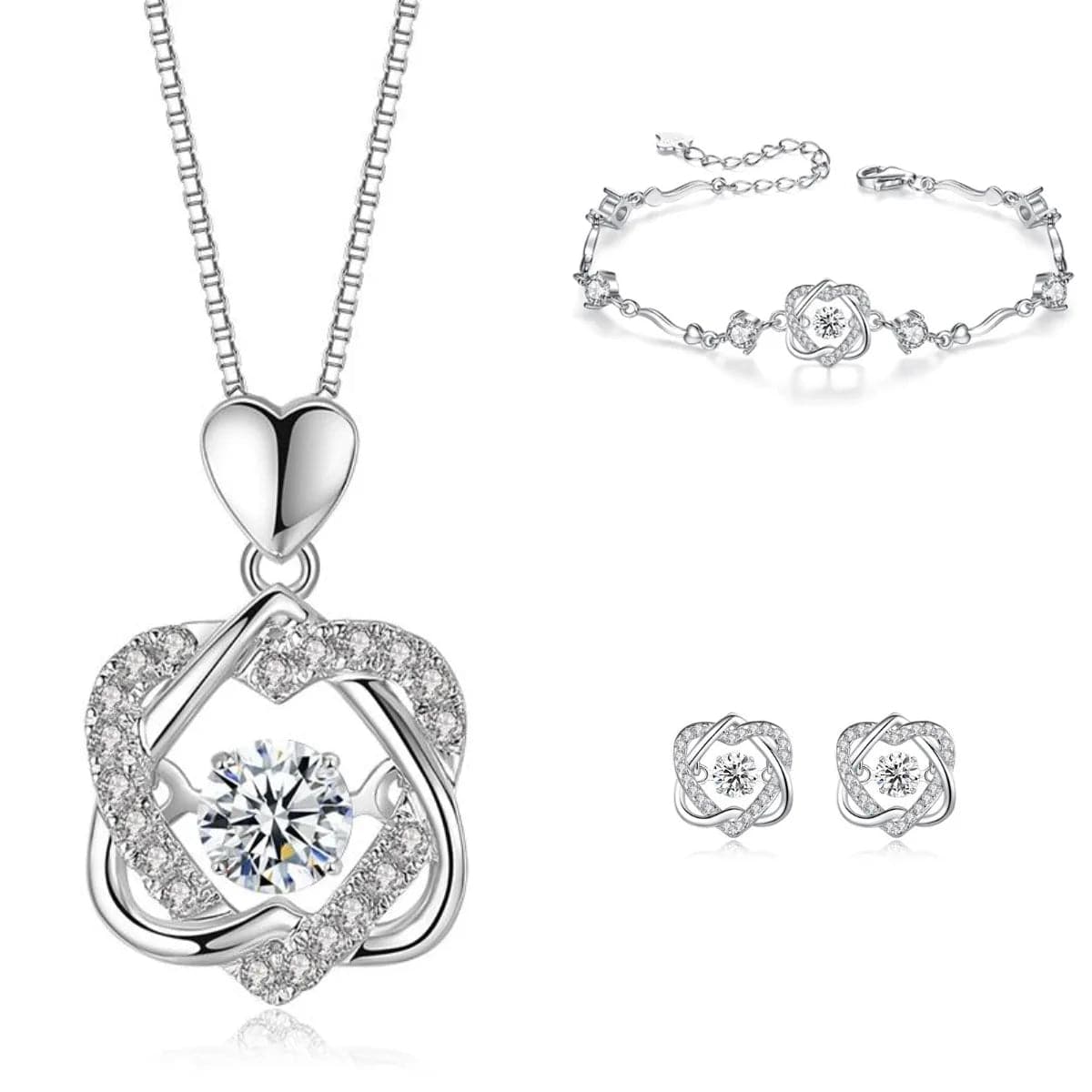 18cm / Jewelry Set-White Zircon OEM&ODM Valentines Day Gift Blue Dancing CZ Stone 925 Sterling Silver Bangle Heart Shaped Bracelet Valentine Gifts Jewelry