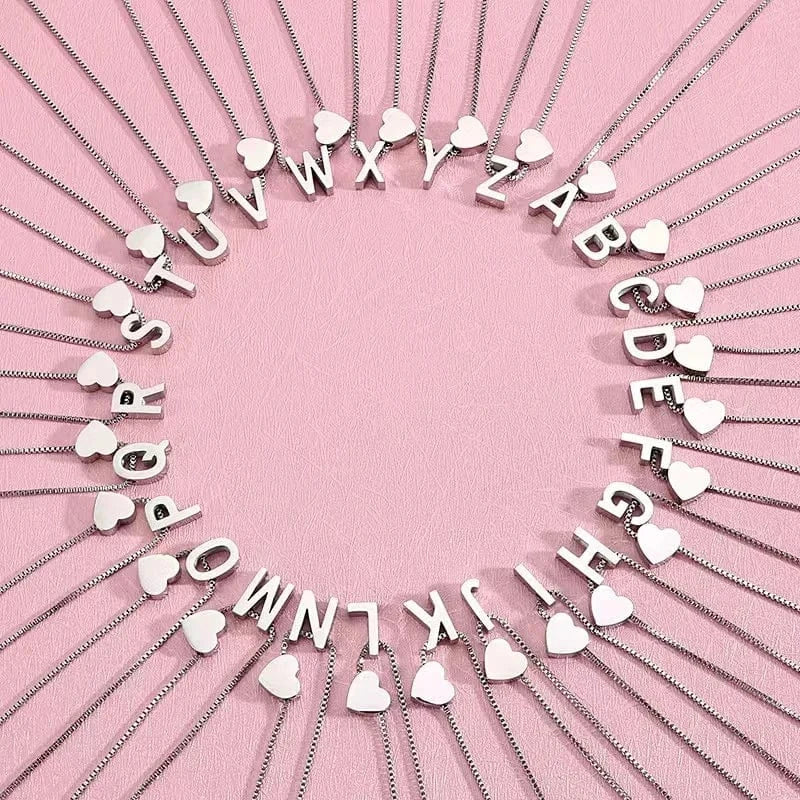 18inches / C LWD60277 Stainless Steel Silver Heart Initial Pendant Necklace Custom Name Friendship Birthday Gift Personalized Necklaces