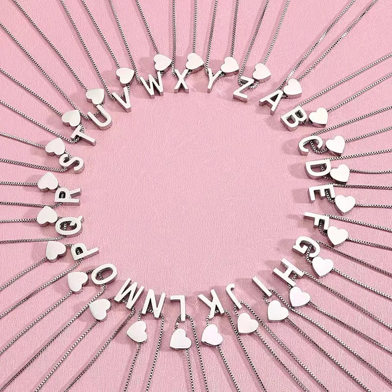 18inches / L LWD60277 Stainless Steel Silver Heart Initial Pendant Necklace Custom Name Friendship Birthday Gift Personalized Necklaces