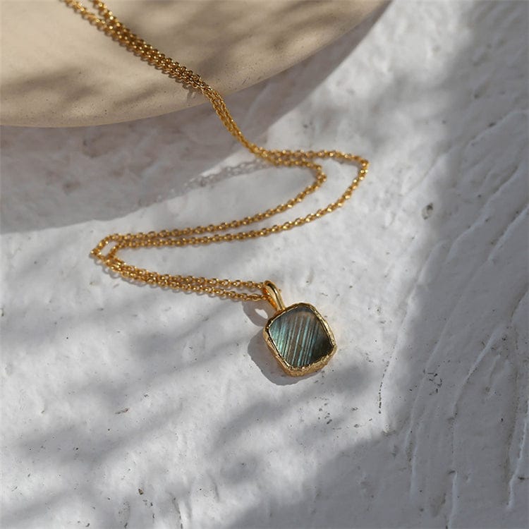 18inches / Labradorite Aimgal Vintage S925 silver plated colourful square Pendants moonstone necklace for women