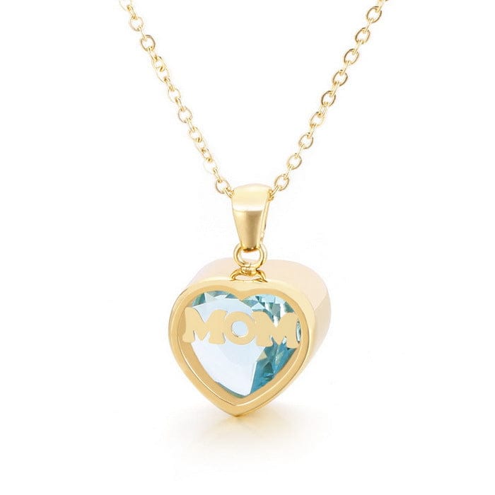 18inches / Light Blue LWN41261 I You Love Heart Stainless Steel Rhinestone Best Mom Necklace Gift For Mother