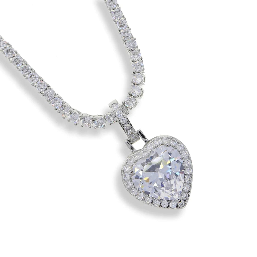 18inches / N680+N740-P-White New Silver Plated 3mm Tennis Chain Heart Pendant Necklace Bling Iced Out Rainbow Cubic Zirconia Hip Hop Fashion  Women Jewelry