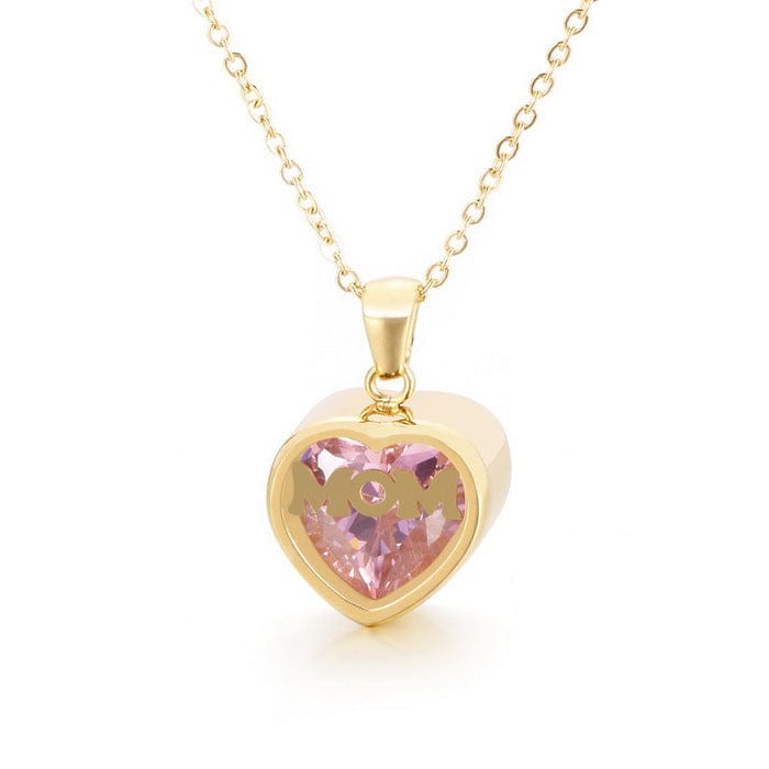 18inches / Pink LWN41261 I You Love Heart Stainless Steel Rhinestone Best Mom Necklace Gift For Mother