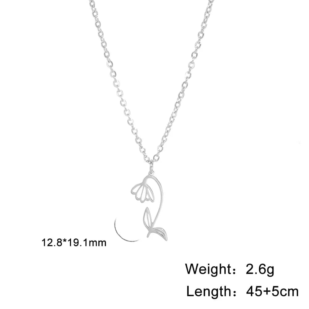 18inches / silver 1-12 Birth Flower Necklace for Women Mom Gift Best Friend Birthday Gifts Necklace personalized jewelry birth month flower