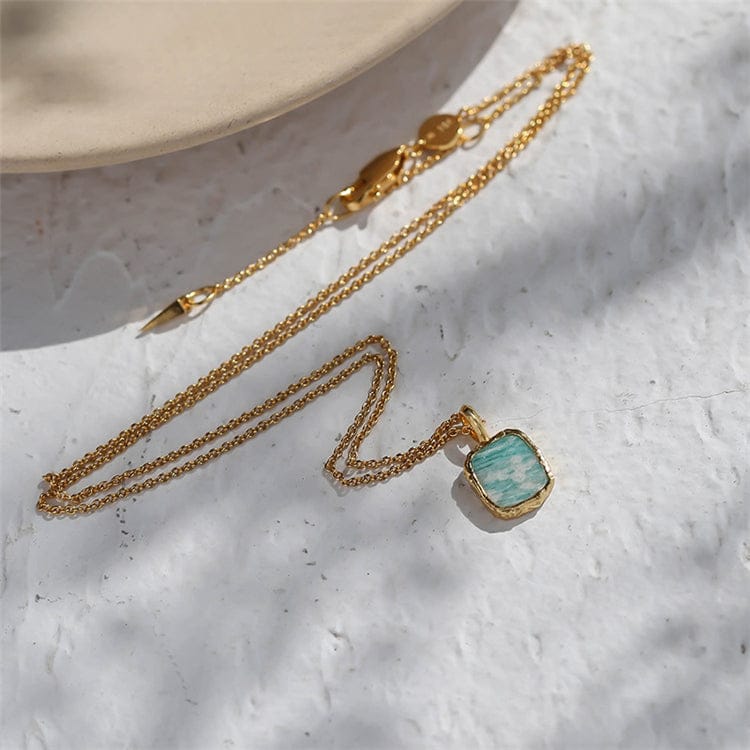 18inches / Tianhe Stone Aimgal Vintage S925 silver plated colourful square Pendants moonstone necklace for women