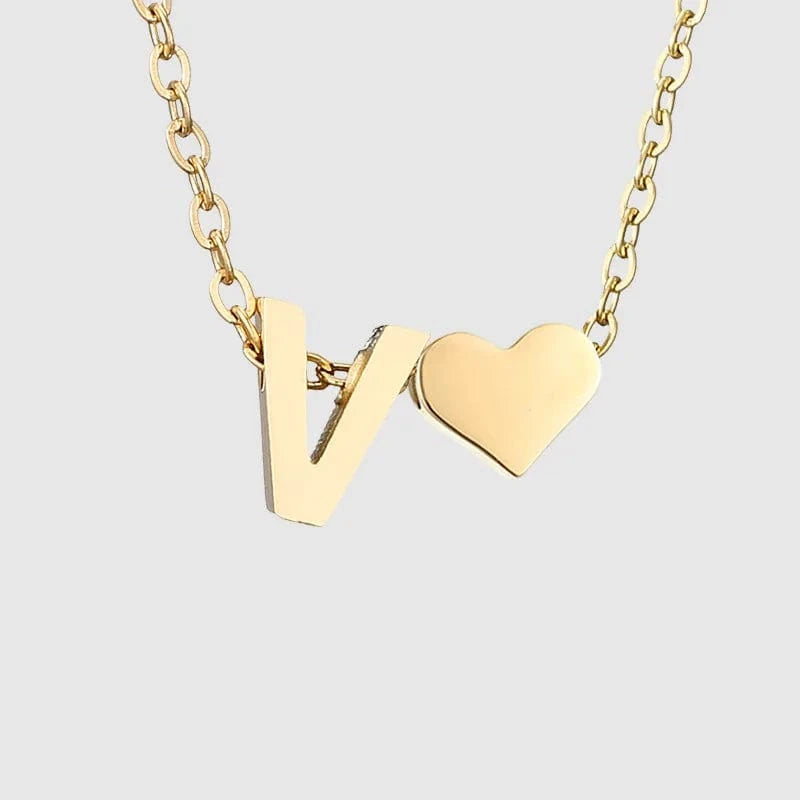 18inches / V LWD60276 Stainless 18K Gold Plated Heart Initial Pendant Necklace Custom Name Friendship Birthday Gift Personalized Necklaces