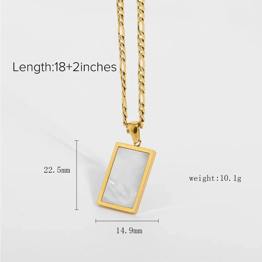 18inches / White LWN41163 Dropshipping Rectangle Abalone Malachite Onyx Mother Of Shell Pendant Willow Gold Plated Stainless Chain Necklace