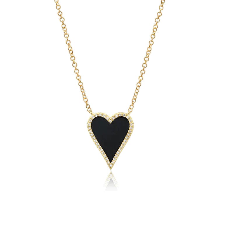 18k Gold / 45+5cm / BLACK ONYX Slovehoony 925 Sterling Silver 18k Gold Plated Zirconia Stone Pave Enamel Pink Heart Pendant Necklace