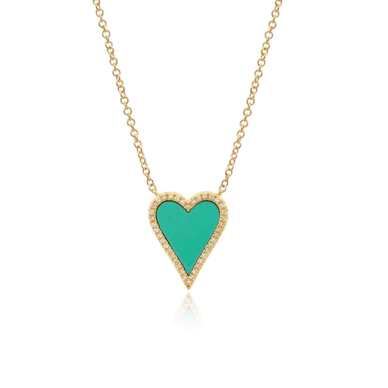 18k Gold / 45+5cm / TURQUOISE Slovehoony 925 Sterling Silver 18k Gold Plated Zirconia Stone Pave Enamel Pink Heart Pendant Necklace