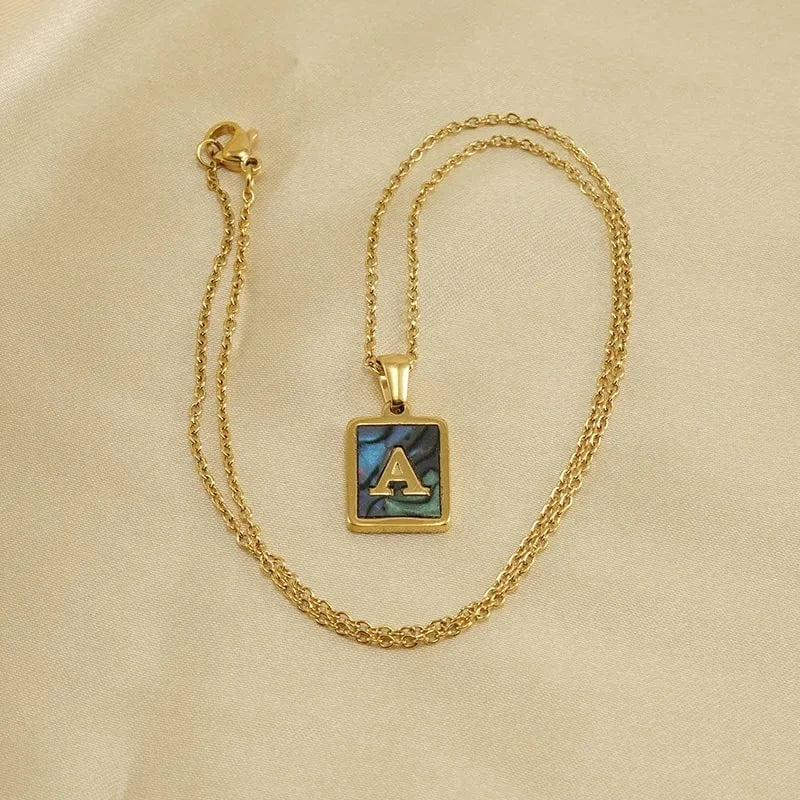 18K Gold plated  letter necklace shell necklace Colored shell women high quality name necklace personalised