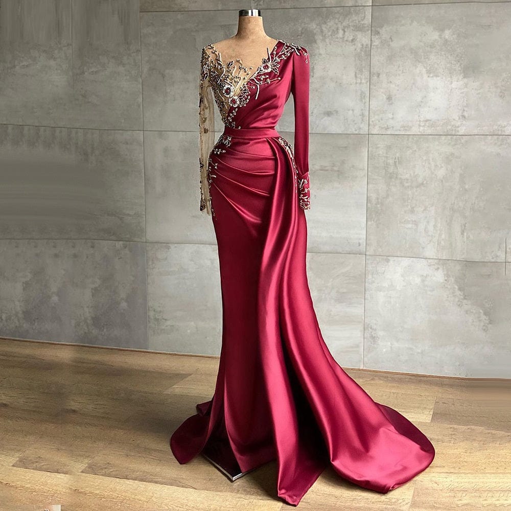 18W / Red / Floor Length High quality mermaid bridesmaid dress fashion 2022 lace applique long wedding party dress African prom dress