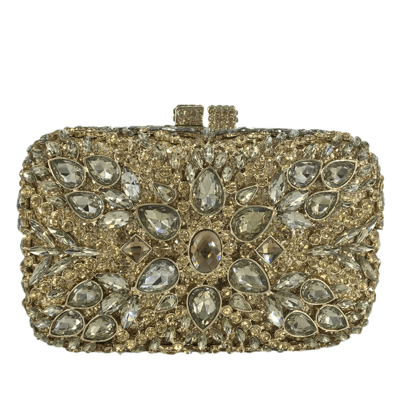 18X10X5CM / Gold Hollow Out Flower Pattern Women Bling Gold Crystal Clutch Evening Handbags and Purses Diamond Wedding Minaudiere Bag For Ladies