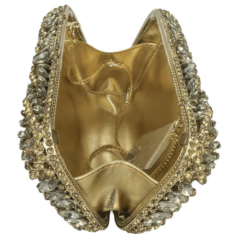 18X10X5CM / Gold Hollow Out Flower Pattern Women Bling Gold Crystal Clutch Evening Handbags and Purses Diamond Wedding Minaudiere Bag For Ladies