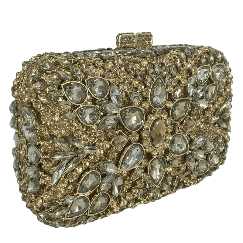 18X10X5CM / Gold Hollow Out Flower Pattern Women Bling Gold Crystal Clutch Evening Handbags and Purses Diamond Wedding Minaudiere Bag For Ladies