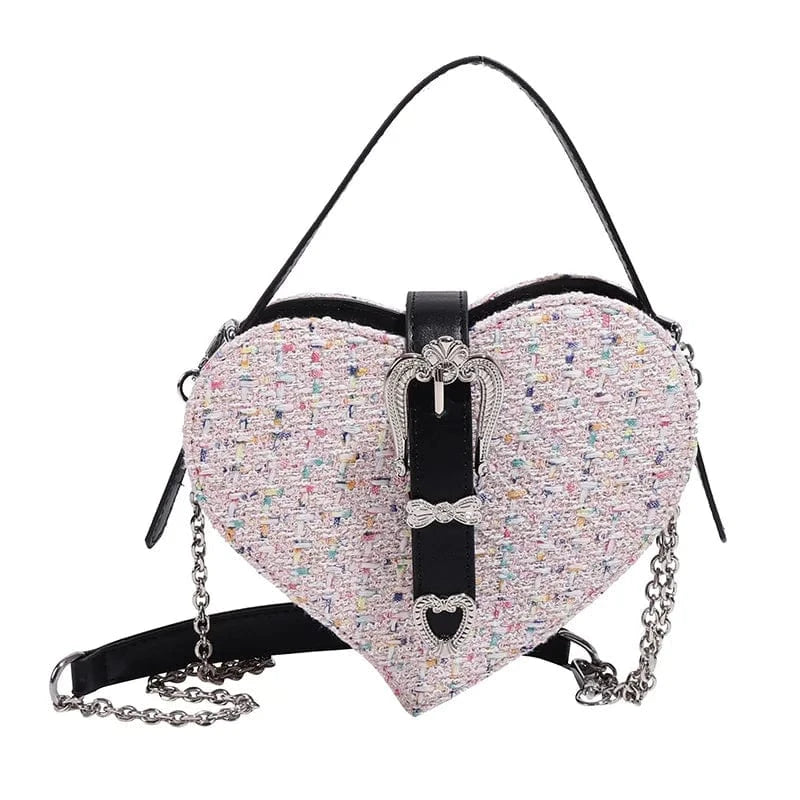 18x6x17cm / 24373 Pink Y2K Fashion Love Heart Crossbody Bags For Women New Woolen Tweed Shoulder Bag Sweet Ladies Handbags Designer Women Clutch Bags