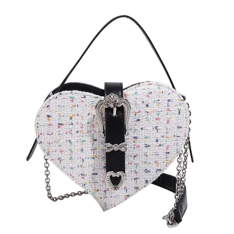 18x6x17cm / 24373 White Y2K Fashion Love Heart Crossbody Bags For Women New Woolen Tweed Shoulder Bag Sweet Ladies Handbags Designer Women Clutch Bags