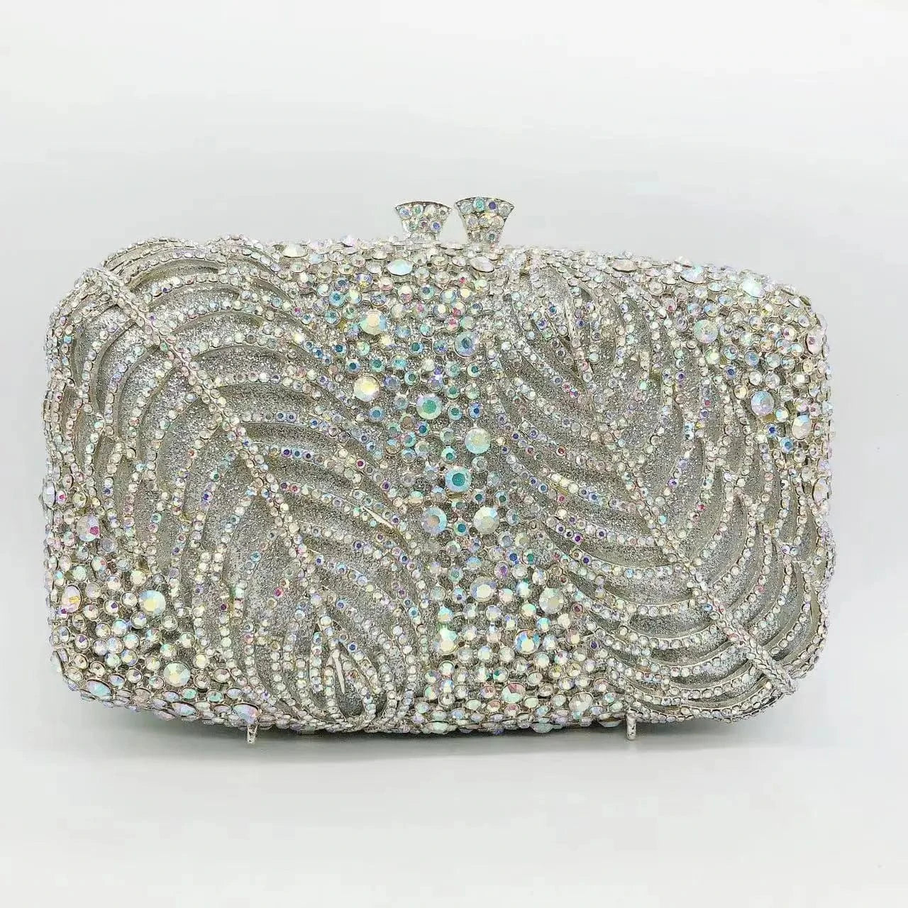 19.5*12*6cm / silver 3 Diamond Wedding Clutch Purse Luxury Women Handbag Design Party Shoulder Bag Leaves Hollow Out Pattern Ladies Evening Night Bag