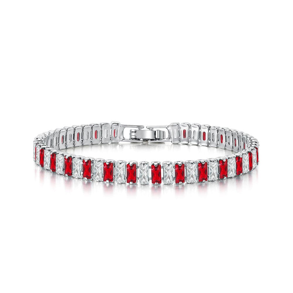 19CM / Platinum+inter-white red Hot Selling Classic Round Cubic Zirconia Tennis Bracelet Luxury Iced Out Bracelet Hiphop CZ Diamond Bracelet for Women Men