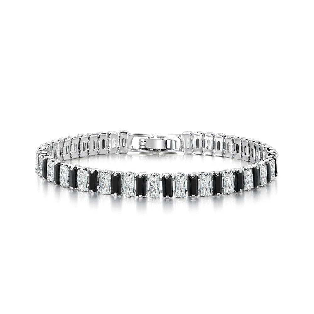 19CM / Platinum+white and black Hot Selling Classic Round Cubic Zirconia Tennis Bracelet Luxury Iced Out Bracelet Hiphop CZ Diamond Bracelet for Women Men