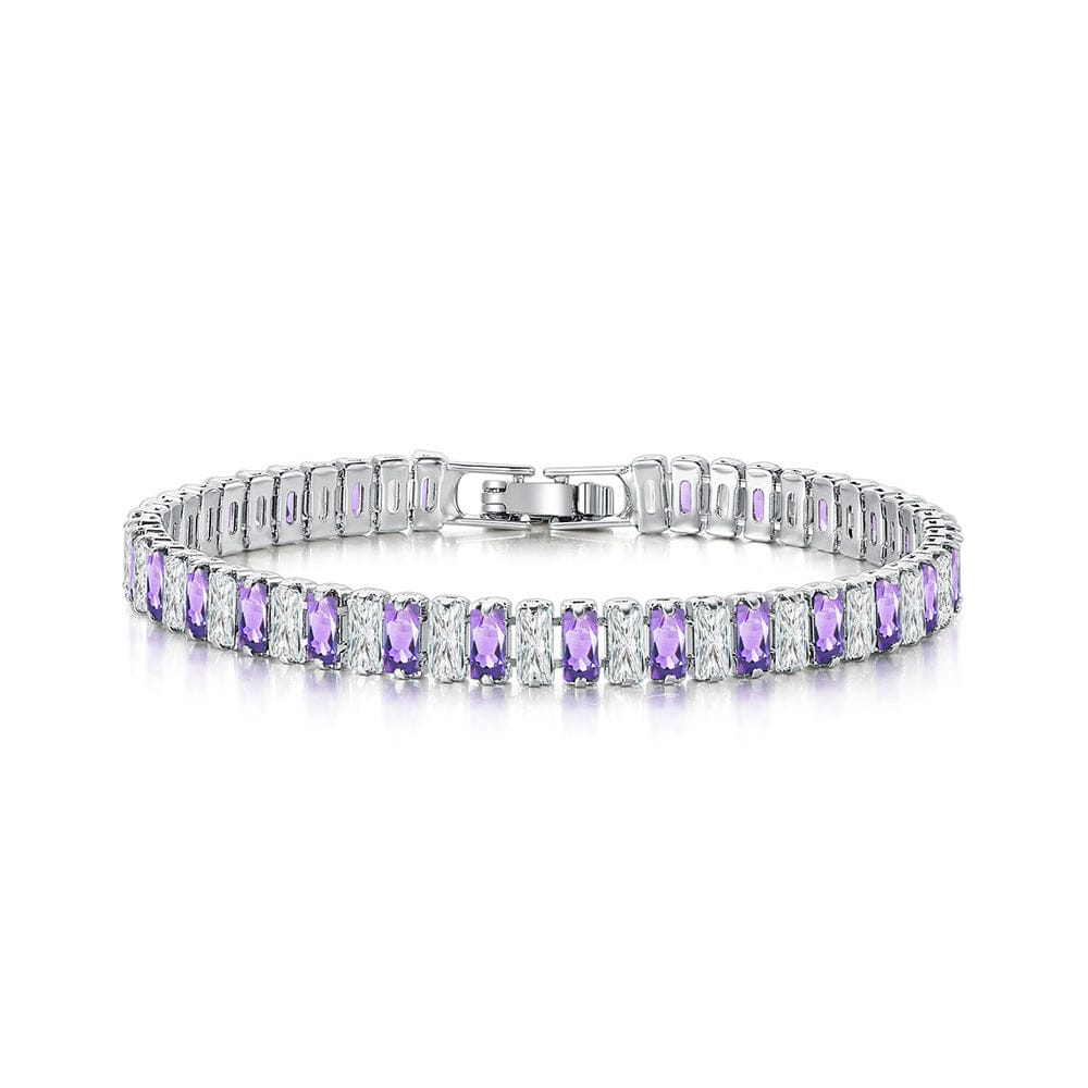 19CM / Platinum+white purple Hot Selling Classic Round Cubic Zirconia Tennis Bracelet Luxury Iced Out Bracelet Hiphop CZ Diamond Bracelet for Women Men