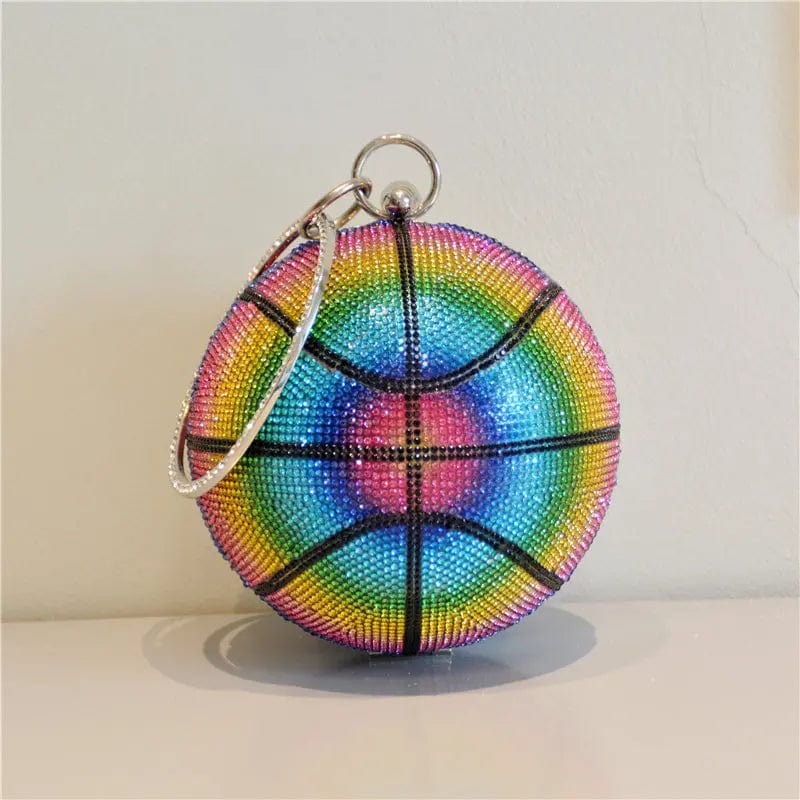 19X19X29CM / Multi Woman Fashion Party Bag Bling Diamond Evening Crystal Clutch Rhinestone Ball Handbag Rainbow Basketball Purse For Ladies