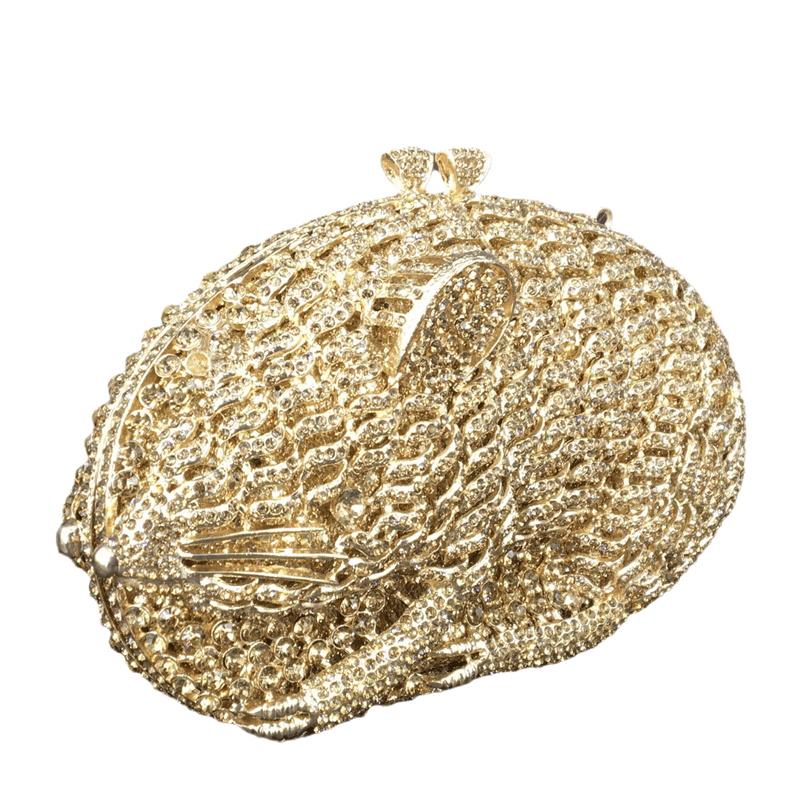 19X6X12CM / Gold Animal Rat Pattern Women Crystal Clutch Evening Bags Metal Minaudiere Rhinestone Handbag Wedding Party Purse