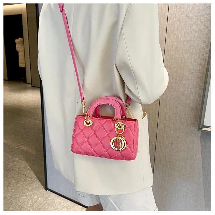 19x8x11cm / 6663 Hot Pink Famous Brand Purses And Handbags Luxury Designer Quilted Tote Bags Diamond Lattice Top Handle Lady Bags Elegant Shoulder Bags