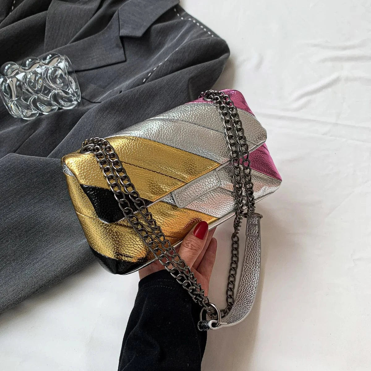 19x8x12cm / 4224 Rainbow 2023 New UK Brand Rainbow Women Handbag Luxury Wave Pattern Crossbody Body Bag Colorful Patchwork Shoulder Bag