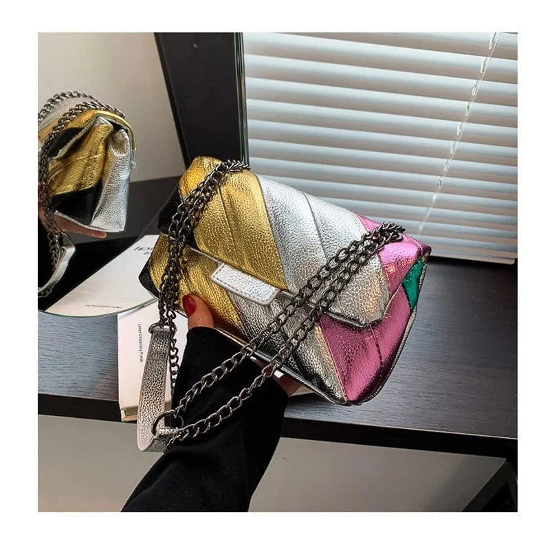 19x8x12cm / 4224 Rainbow 2023 New UK Brand Rainbow Women Handbag Luxury Wave Pattern Crossbody Body Bag Colorful Patchwork Shoulder Bag