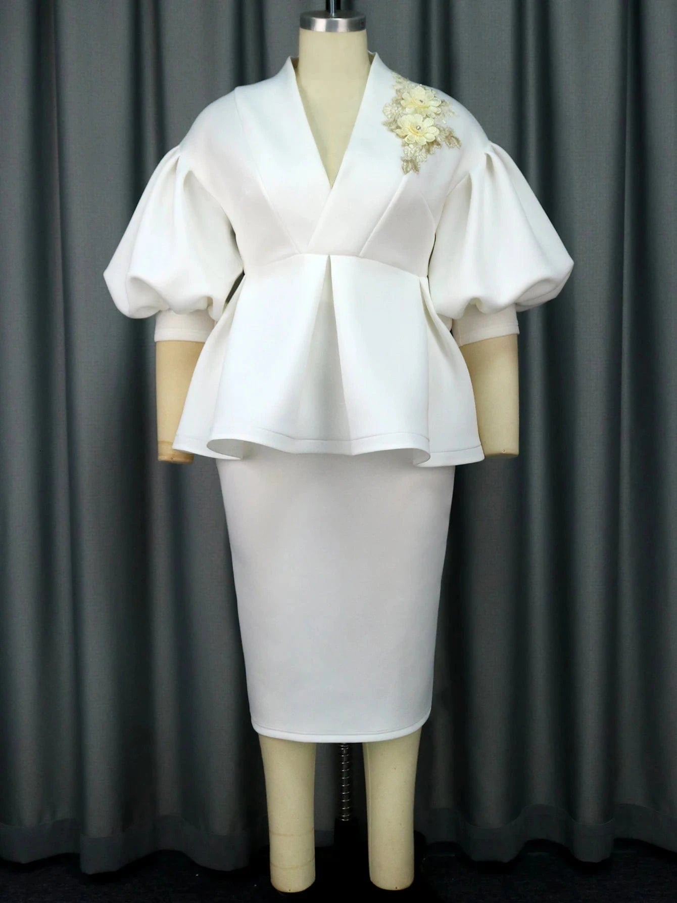 1XL / White Skirt Top White Party Applique Ruffle Half Sleeves Women 2 Pieces Sets