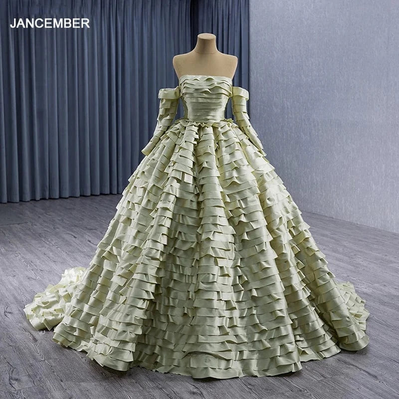 2 / 1 Removable Sleeves Ruffle Skirt Elegant Tulle Bridal Dress Long Tailing Wedding Evening Gown Rsm241023