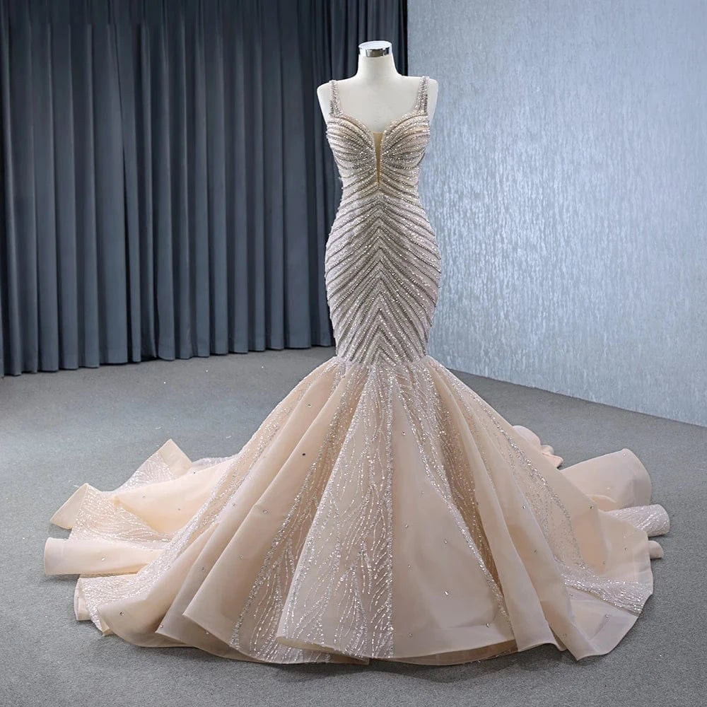 2 / 1 Suspender Sleeveless Beaded Mermaid Prom Dresses Pageant Dress Diamond Shines Evening Dress Rsm241019