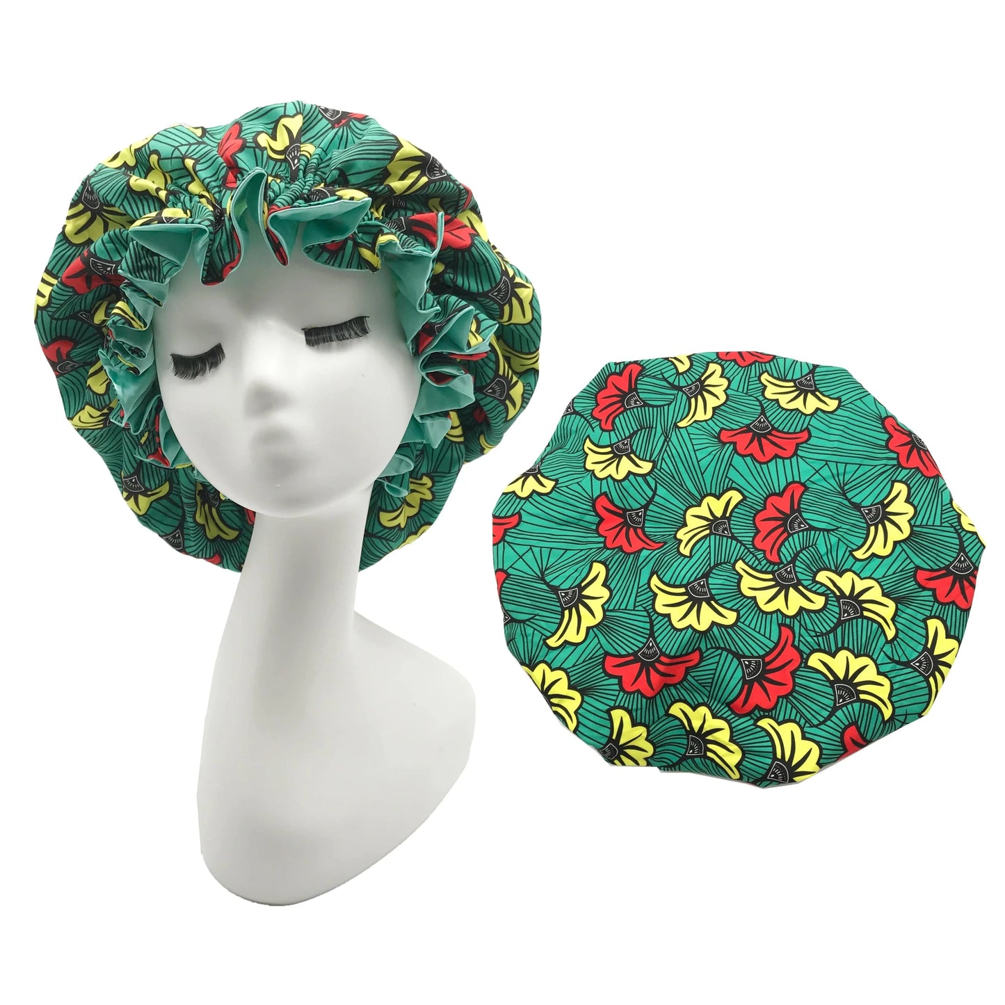 #2 Ankara Print Double Layer Bonnet African Flower Pattern Bonnet Satin Elastic Braid Hair Bonnet Night Cap For Ladies