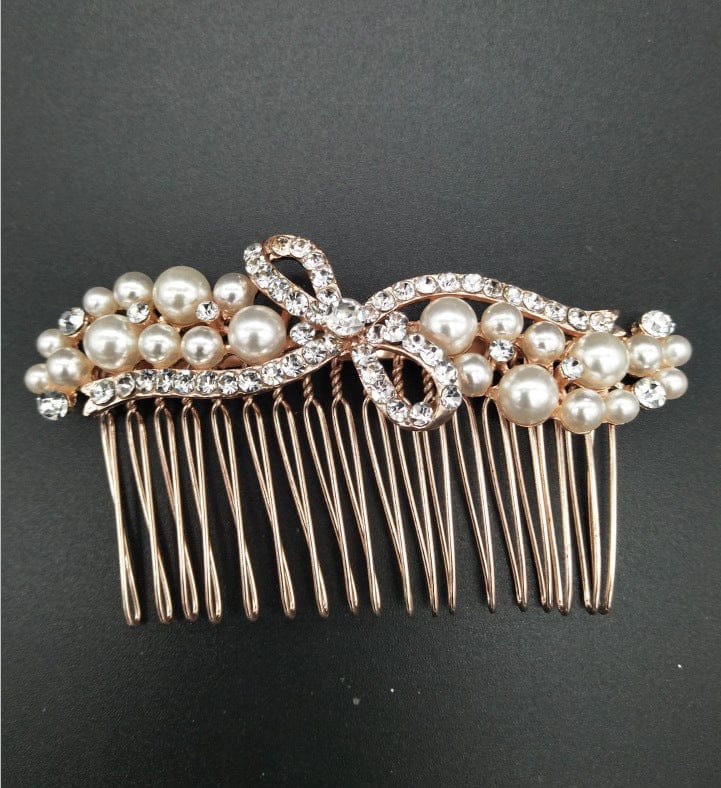 2 Dropshipping Hot Sale Wholesale Bridal Golden Pearl Hair Comb Alloy Rhinestone Headgear Insert Comb Golden Bridal Flower Pearl Hair Comb