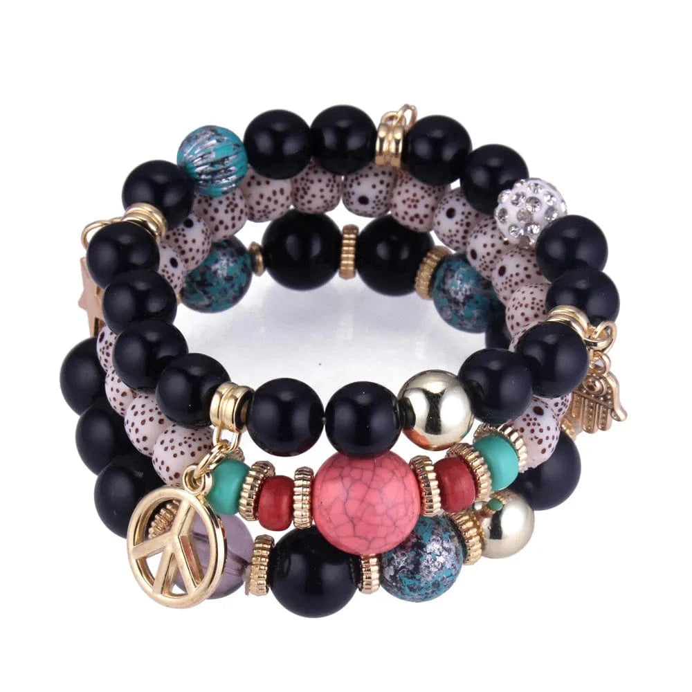 2 Fashion Peace Charm Bracelet Wholesale Price Stocks Beads Jewelry DIY Style Cheap Layer Bracelet For Women
