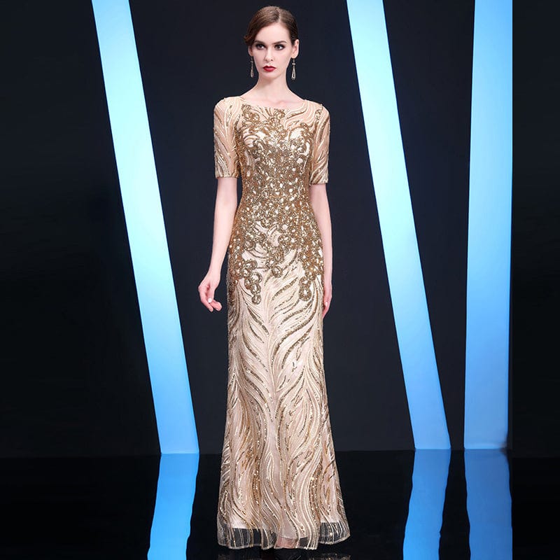 2 / Golden Jancember LC06 Gold Beading Machine Cheap Mother Of The Bride Evening Dress