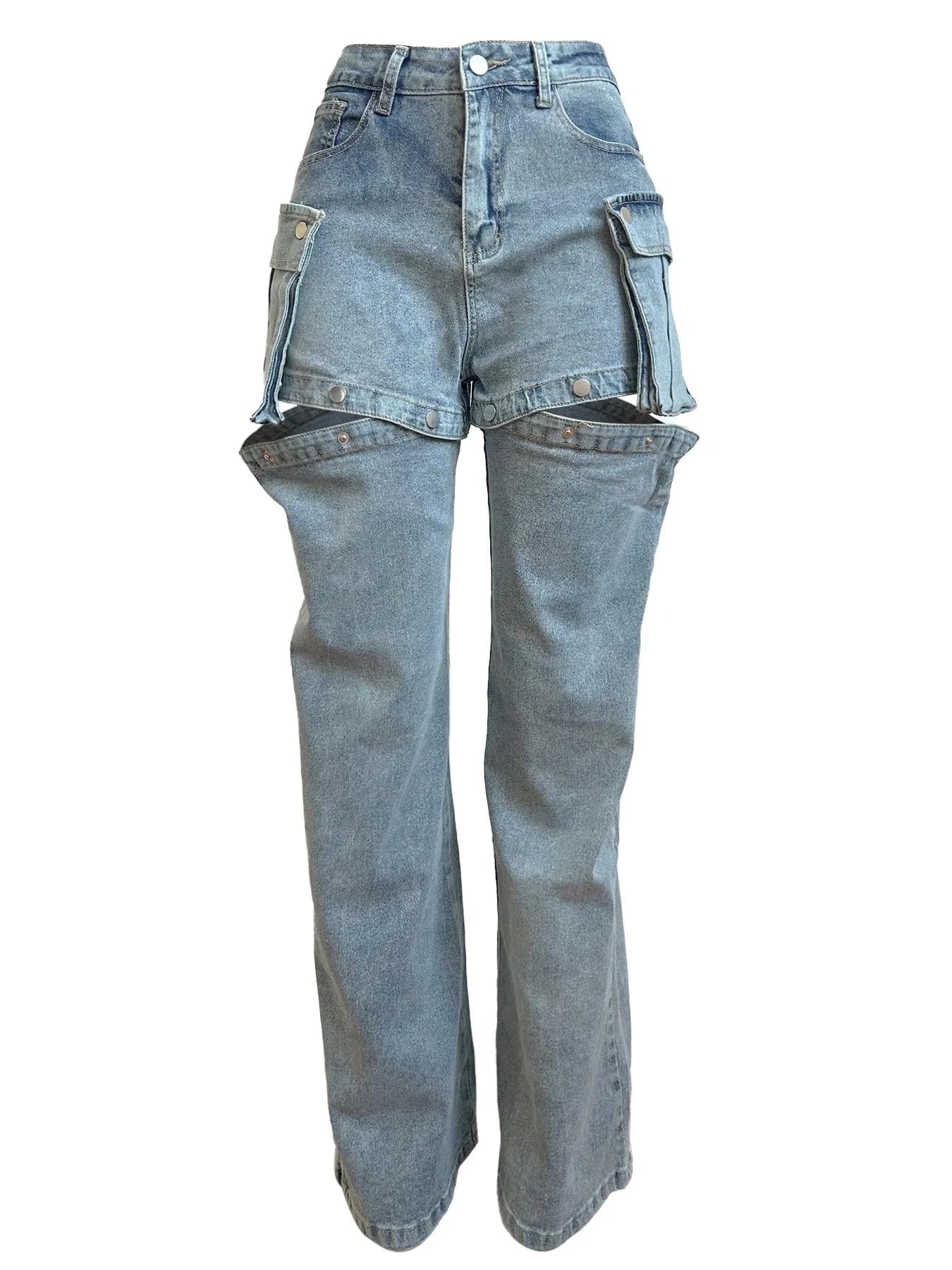 2-in-1 Detachable Cargo Denim Jeans Shorts