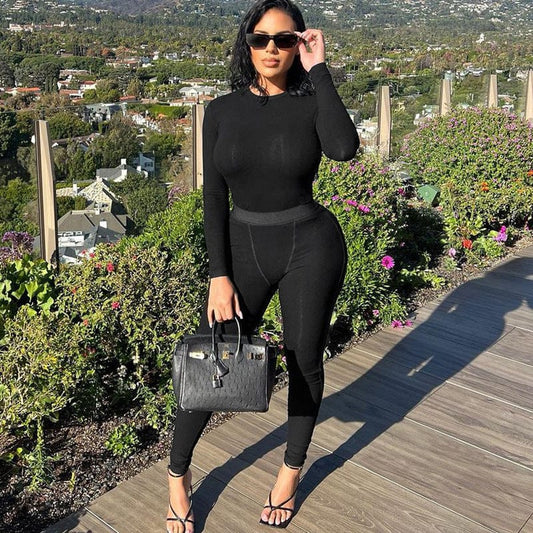 2 Pcs Women's active wear Gym women's fashion design high waist slim workout clothes sports suit long sleeve jumpsuit for women