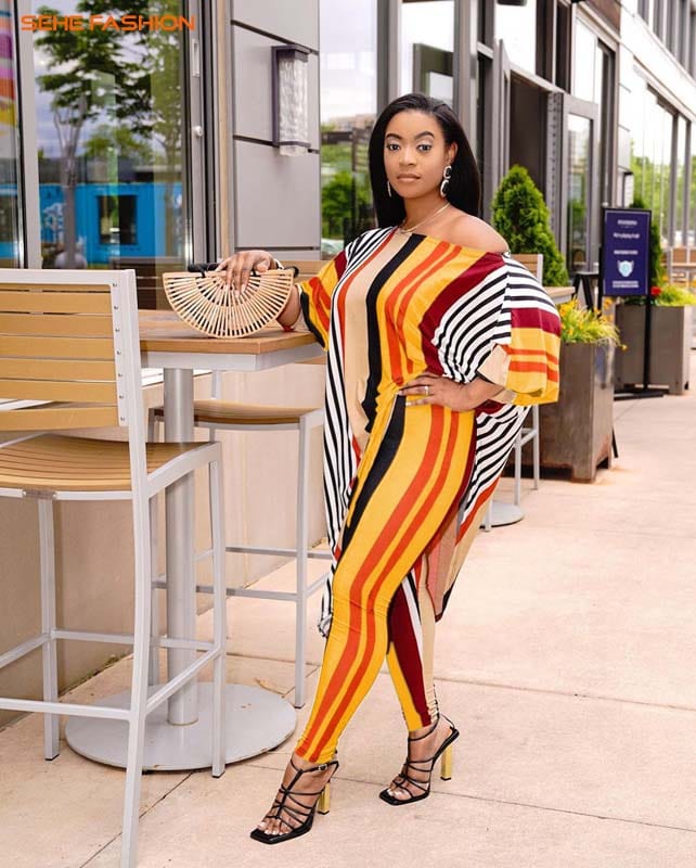 2 piece 10425-MX4 Irregular t shirts stripes long 2 piece set women sehe fashion