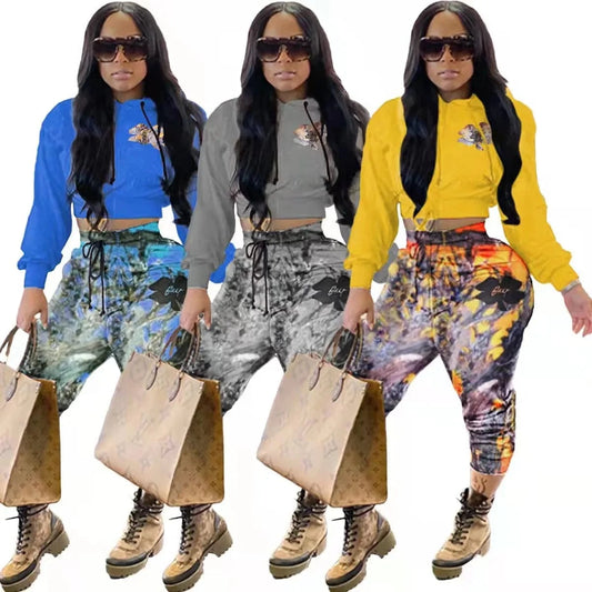 2 Piece Jogger Sets for Women Clothing Fashion Women Clothes Winter Sweatshirt Print Hoodie Jogging Sets Hoodie Leggings Set