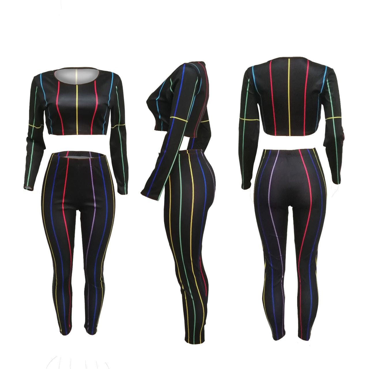 2 Piece Outfits for Women Sexy Bodycon Long Sleeve Crop Tops Stripe Long Pants Sets Print Tracksuits Jumpsuits
