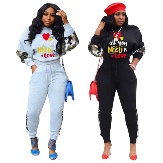 2 Piece Set Ladies Jogging Suit Fall Winter Wear Casual Two Piece Sets for Woman Cargo Straight Sweat Pants Sweatshirt Suit