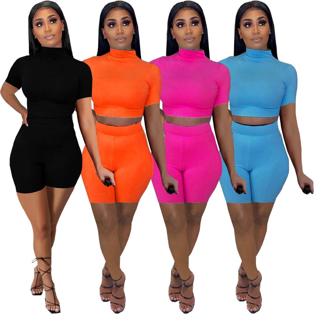 2 Piece Short Set Women s Blank Wholesale Summer Outfits Gym Fitness Two Piece Workout Shorts Sets with Short Sleeves