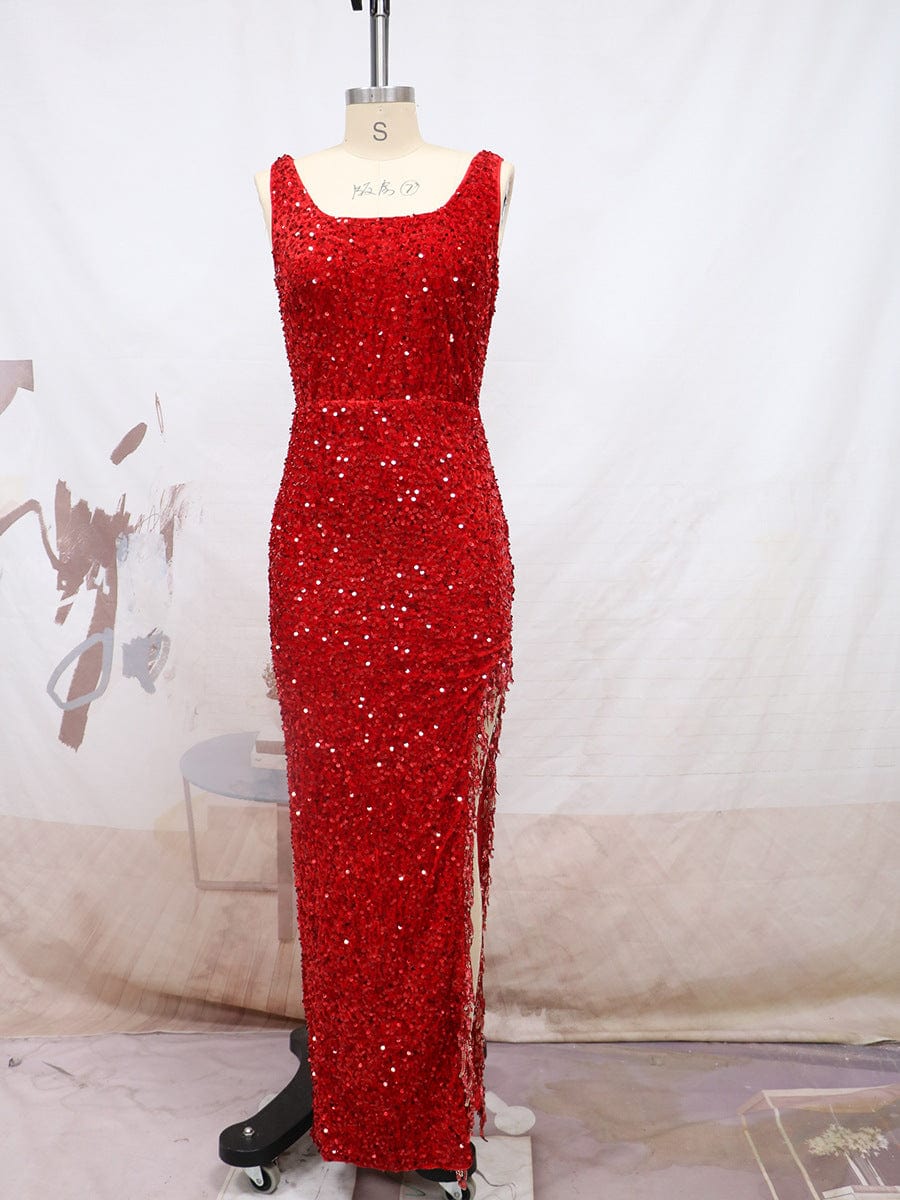 2 / Red 2023 fashion Women's dance party sequin velvet lace chest dress sexy high elastic tight slim buttock evening dress