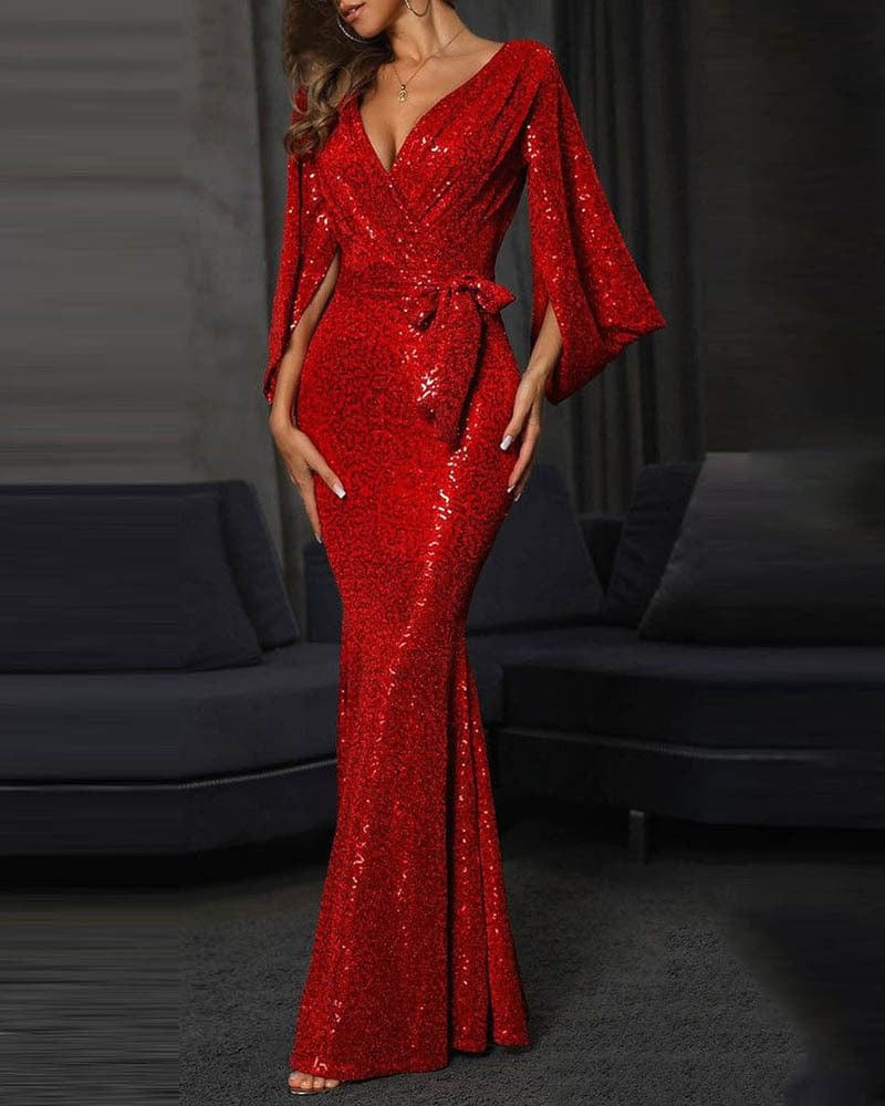 2 / Red / Floor Length S4145F    2022 New High Quality  Sexy Deep V Slim Fit Slim  elegant women elegant dresses women evening