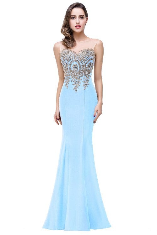 2 / sky blue / Floor Length Banquet evening dress European and American sexy fishtail long backless long party dress drop shipping fulfill