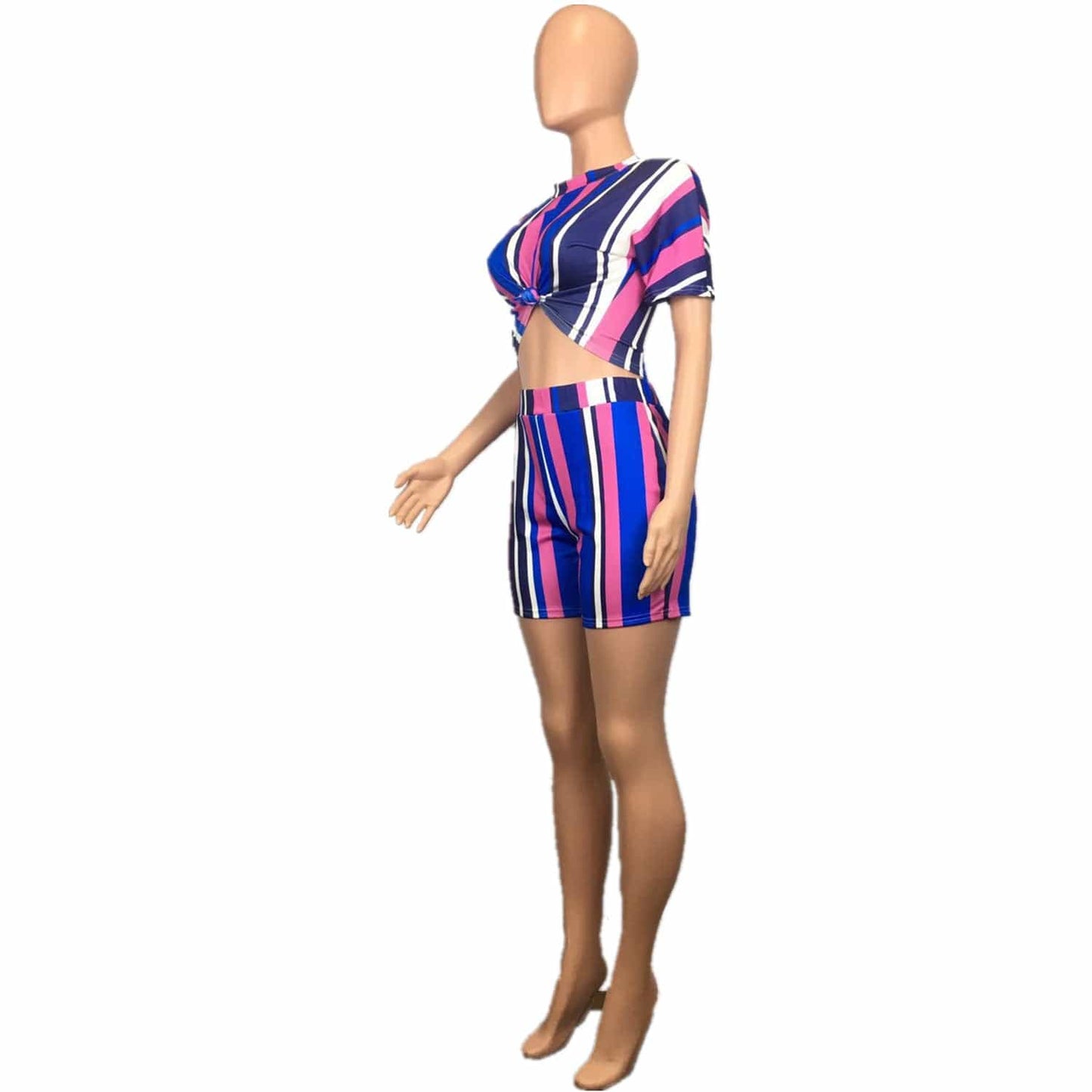 2 XL / #01 Women 2 Piece Outfits Striped Short Sleeve Crop Tops and Bodycon Shorts Set Tracksuit Jumpsuits Rompers