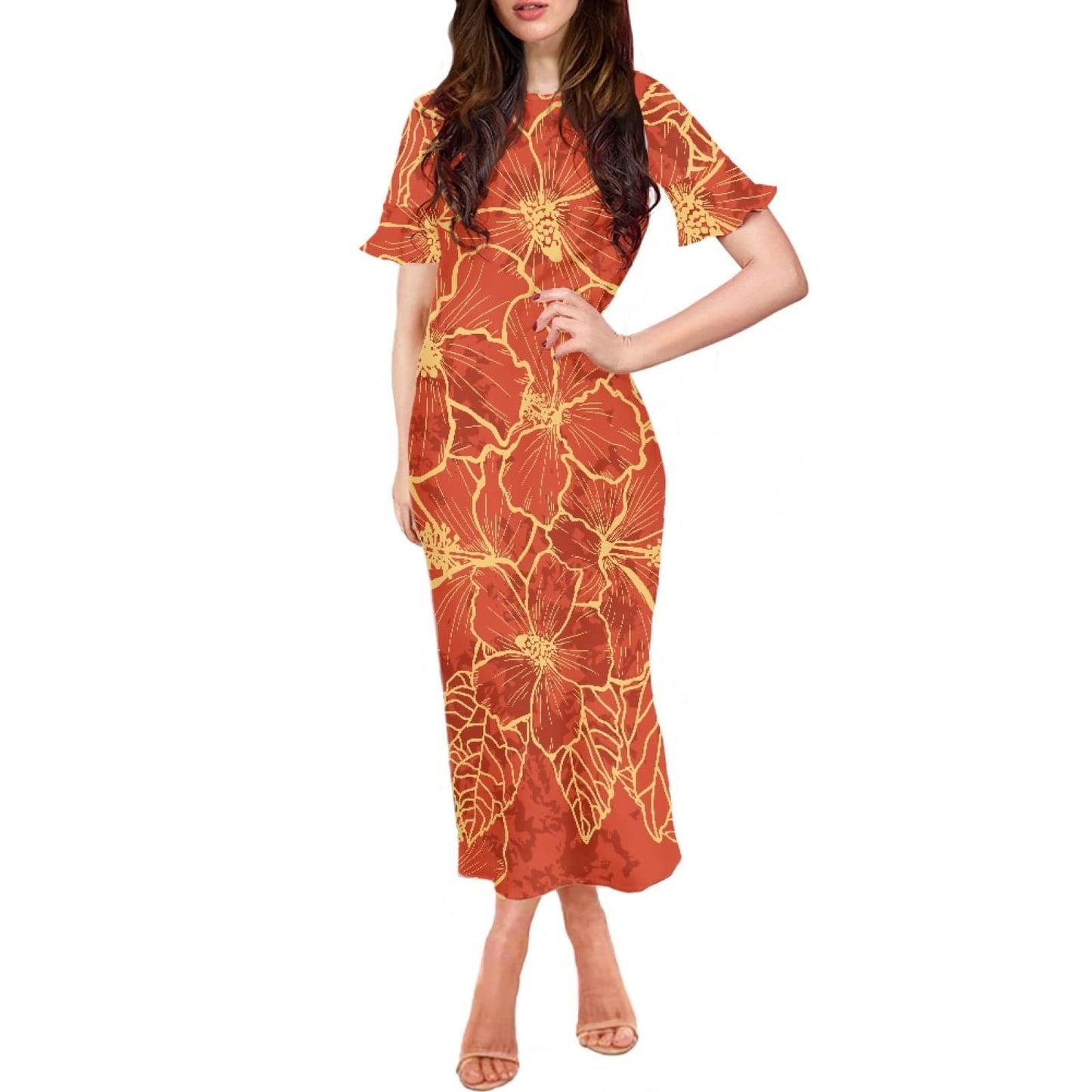 2 XL / 0166CD90-1 top quality tie dye art design samoa style tradition women long dress sexy slim wrap hip dress samoan dresses