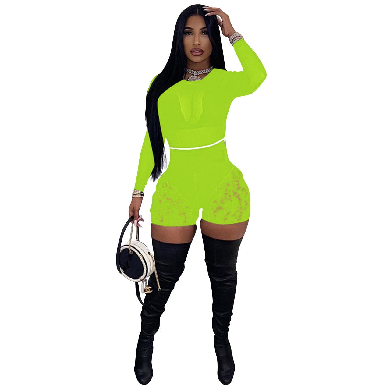 2 XL / #03 Women Mesh Cover up Sets Sheer 2 Piece Outfits Crop Top Zipper Short Sets Club Wear