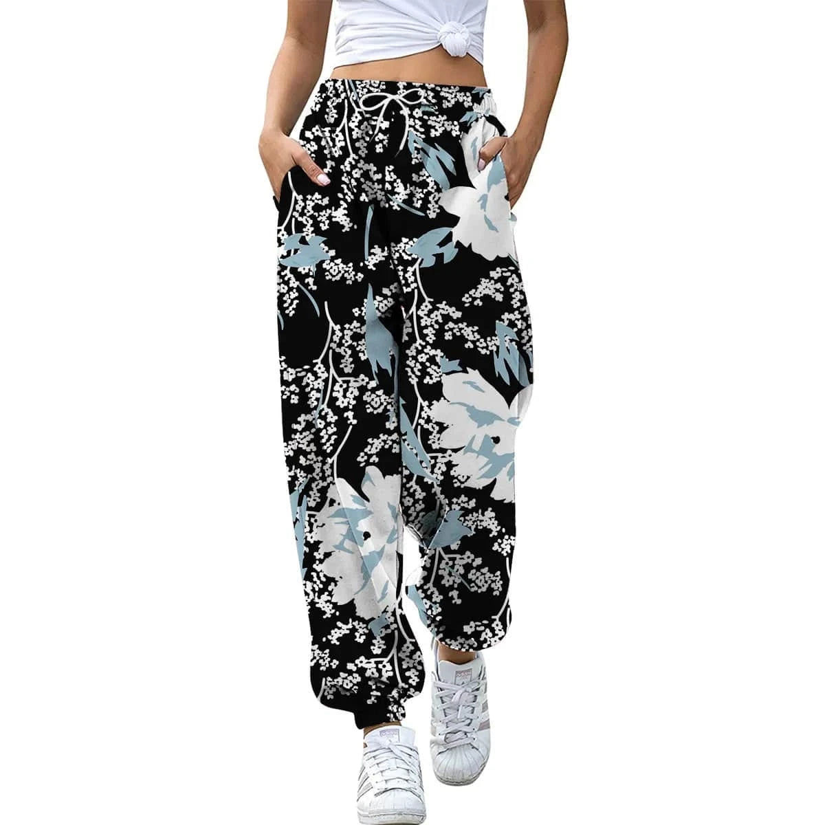 2 XL / 05 European  Women's Digital printing 2023 Spring and Autumn New loose Foot-binding sports pants High waist All-match casual pants